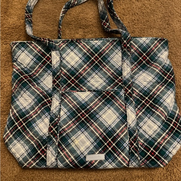 Vera Bradley Holiday Plaid Tote Bag - Blue and White and Green - Picture 2 of 4